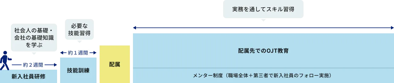 技能職の1年目の流れの図